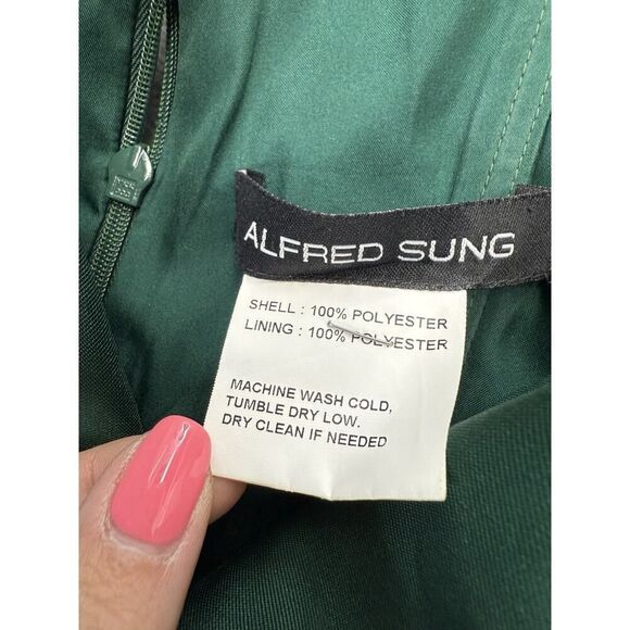 Alfred Sung D760 Hunter Green Off-Shoulder Trumpet Gown w/ Front Slit 8R - Picture 14 of 16